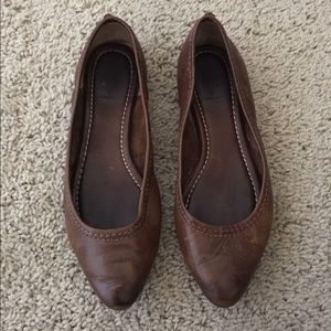 Frye Regina Pointed Toe Brown Leather Flats